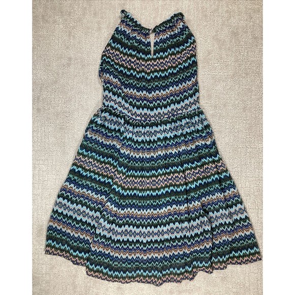 Womens  Designer Inspired Sleeveless Dress Multi Color Chevron SZ S - Picture 3 of 8
